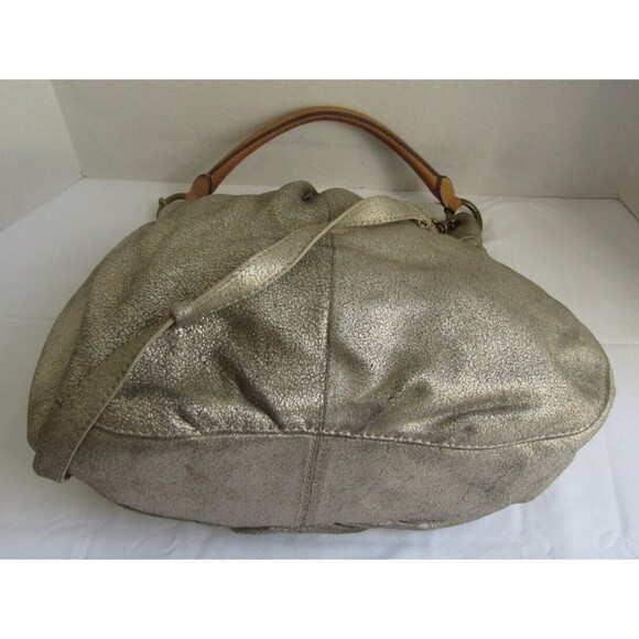 J. Crew Shoulder Bag Vintage Silver Metallic Leather Crossbody Detachable Strap - Picture 5 of 7